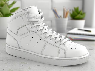 A white shoe with a white laces and a black sole - 776076193