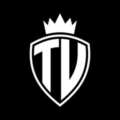 TU Letter monogram shield and crown outline shape with black and white color design