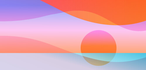 Beautiful sun and sea abstract background, landscape. Summer and travel concept design. Colorful nature panoramic view, with sun light abstract background with copy space. Vector design - obrazy, fototapety, plakaty