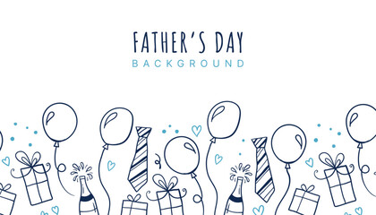 Hand Drawn Father's Day design, doodles, gift boxes, balloons, confetti - great for banners, wallpapers, cards, image covers - vector