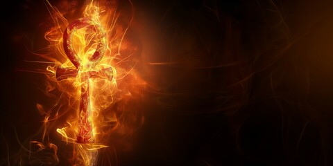 ankh symbol made of fire flames. 