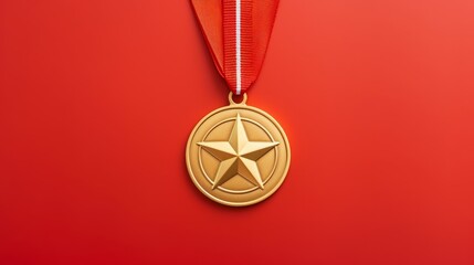 Gold medal with star symbol. award and victory concept 