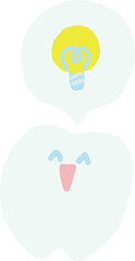 歯をデフォルメしたかわいいキャラクターが電球の入った吹き出しを出しているイラスト