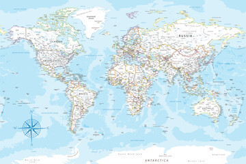World Map - Highly Detailed Colored Vector Map of the World. Ideally for the Print Posters. - obrazy, fototapety, plakaty