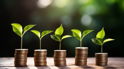 Fototapeta na wymiar Growth Investment - Plant Sprouting from Coins 