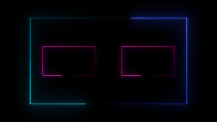 Neon frame or neon lights horizontal sign.  Illustration abstract background, tunnel, portal, traingle, circle, rectangle