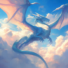 A blue dragon flying in the sky.generative ai.