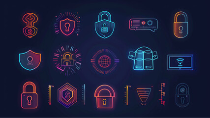 Cyber security icons set. Computer and internet security symbols icons set. Modern outline elements, graphic design concepts. Vector style, studio style