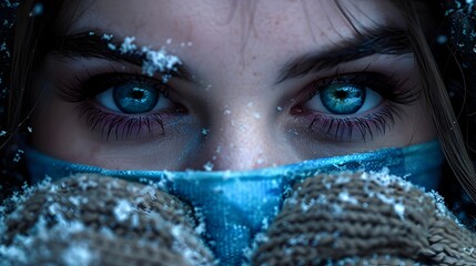 Woman with Blue Eyes in Winter Style with Scarf - 776085109
