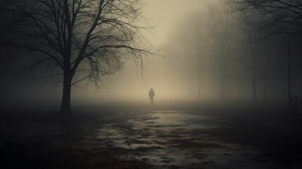 A man stands alone, embodying solitude and mystery - obrazy, fototapety, plakaty