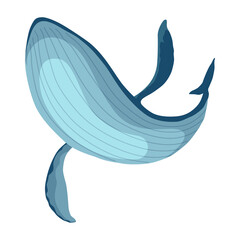 Clue whale, aquatic mammal. Awesome marine animal. Cartoon graphic. Isolated drawing illustration on white background
