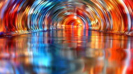 Colorful Abstract Tunnel with Water Reflections and Light Effects