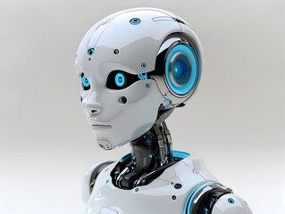 Stylized Female Robot in Blue and White