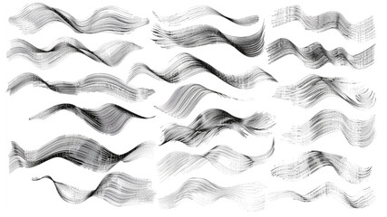 Hand drawn hatching line texture set. Crosshatch, wood, rain, stippling, circle doodle shape. Pencil draw vector illustration. studio style, white