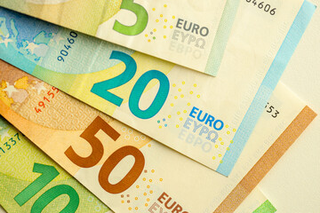 European money euro banknotes. Bills of European union currency close up