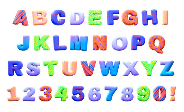 Set of balloon multicolored letters Inflatable abc alphabet 3d rendering isolated