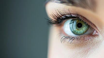 Close-Up of Woman's Green Eye on Dark Background - obrazy, fototapety, plakaty