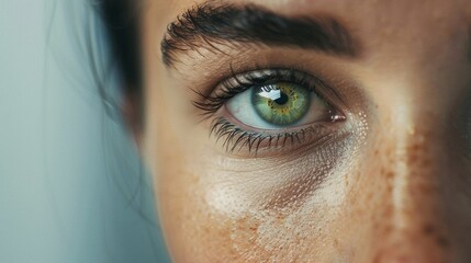 Close-Up of Woman's Green Eye on Dark Background