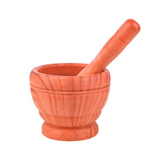 Wooden pattern mortar and pestle on transparent png