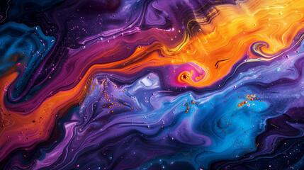 Galactic Swirl: Vivid Psychedelic Fluid Art with Swirling Nebula Colors for Abstract Wallpapers and Cosmic Decor Themes
