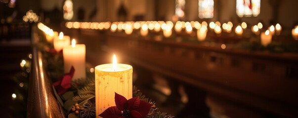 Candlelit Christmas Eve service, carols and contemplation, peace descended - obrazy, fototapety, plakaty