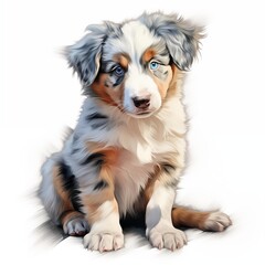 Fototapeta premium Australian shepherd. Australian shepherd dog. Puppy clipart. Watercolor illustration. Generative AI. Detailed illustration.