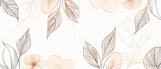 This botanical leaf background modern includes a flower line art design and floral organic shape design in a minimalist doodle style. This is a perfect design for a fabric, print, cover, banner, - obrazy, fototapety, plakaty