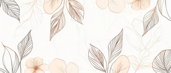 Fotobehang This botanical leaf background modern includes a flower line art design and floral organic shape design in a minimalist doodle style. This is a perfect design for a fabric, print, cover, banner, © Mark
