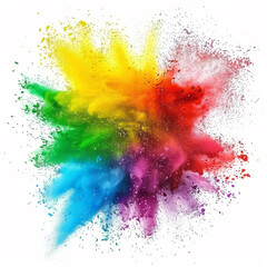colorful rainbow holi paint color powder explosion isolated white background , Generative AI	
