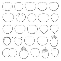 Set of black and white illustrations with tomatoes. Isolated vector objects on white background. - 776091757
