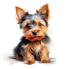 Australian silky terrier dog. Silky terrier dog. Puppy clipart. Watercolor illustration. Generative AI. Detailed illustration.