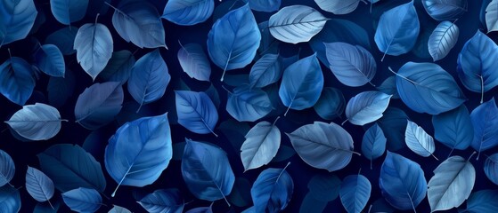 Seamless pattern with blue leaves on a white background. - obrazy, fototapety, plakaty
