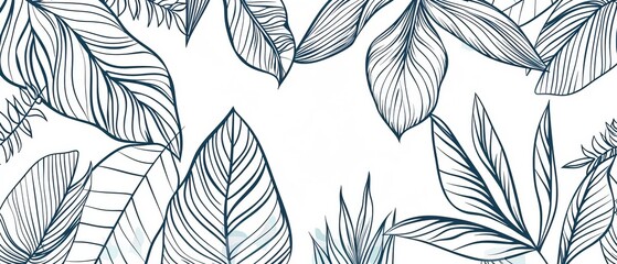 The abstract foliage pattern is a hand drawn pattern in the form of tropical leaves, leaf branches, and plants. The pattern is intended for banners, prints, decorations, and fabrics. - obrazy, fototapety, plakaty