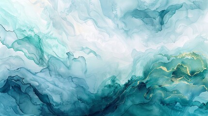Fototapeta na wymiar Abstract watercolor textile design, blending aquatic blues and greens for a fluid, serene wallpaper Dreamy aesthetic