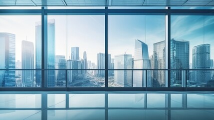 Modern skyscraper building facade with window to office background