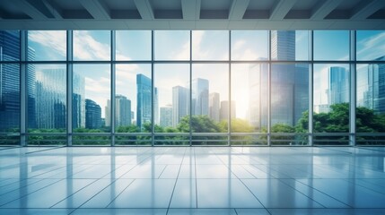 Modern skyscraper building facade with window to office background