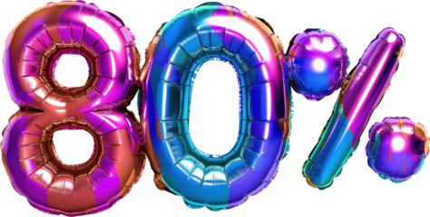 80% balloon numbers, concept of sale celebration and product promotion, element on transparent background