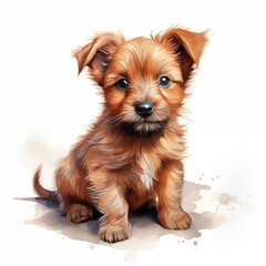 Australian terrier dog. Aussie dog. Puppy clipart. Watercolor illustration. Generative AI. Detailed illustration.