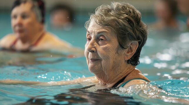Swimming lesson for seniors, lifelong learning, waters embrace