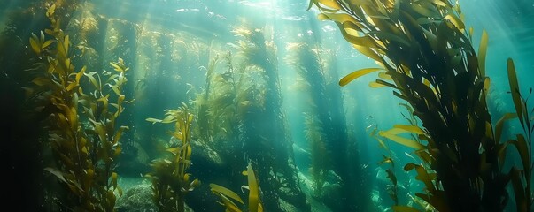 Swimming through kelp forests, underwater forests, serene exploration