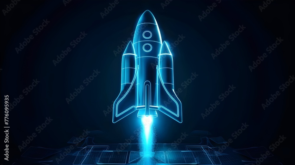 Wall mural digital rockets launch into outer space. boosting and taking off career concepts. abstract spaceship