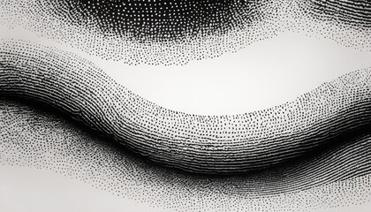 An intricate abstract design featuring a monochromatic dot wave pattern creating an illusion of three-dimensional waves