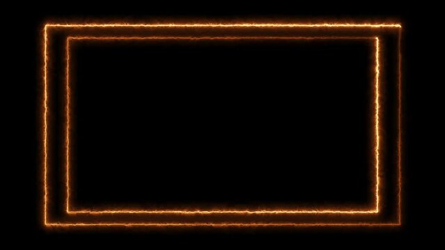 Rectangular Fire effect Animation. Fire Flame Gradually Appearing in A rectangle Frame. Burning Rectangle Borders with Continues Fire Flare. Background black and resolution 4K.
