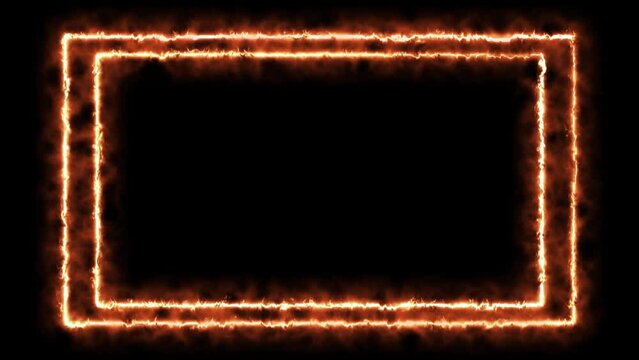 Rectangular Fire effect Animation. Fire Flame Gradually Appearing in A rectangle Frame. Burning Rectangle Borders with Continues Fire Flare. Background black and resolution 4K.