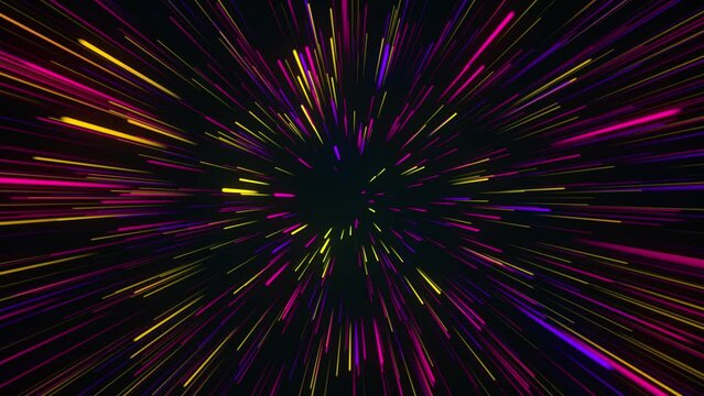 Abstract seamless background. blue and pink glowing light animation, neon glowing rays in motion. Beautiful fireworks, colorful explosion, big bang. Moving through stars.