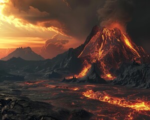 Volcanic landscapes exploration, Earths power, creations edge - obrazy, fototapety, plakaty
