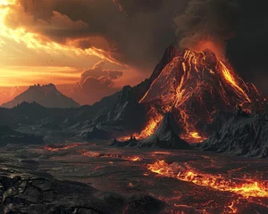 Fotobehang Volcanic landscapes exploration, Earths power, creations edge © Jiraphiphat