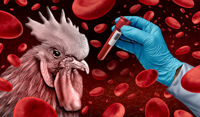 Avian Flu or Bird-Flu virus and rare strain viral infected livestock as chickens and poultry as a health risk with a veterinarian doctor lab testing for an outbreak.