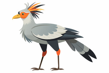 Simple  secretary bird, silhouette black, on white  background  