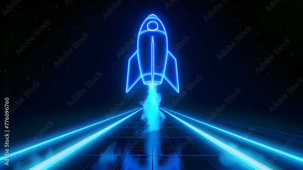 Wall mural digital rockets launch into outer space. boosting and taking off career concepts. abstract spaceship